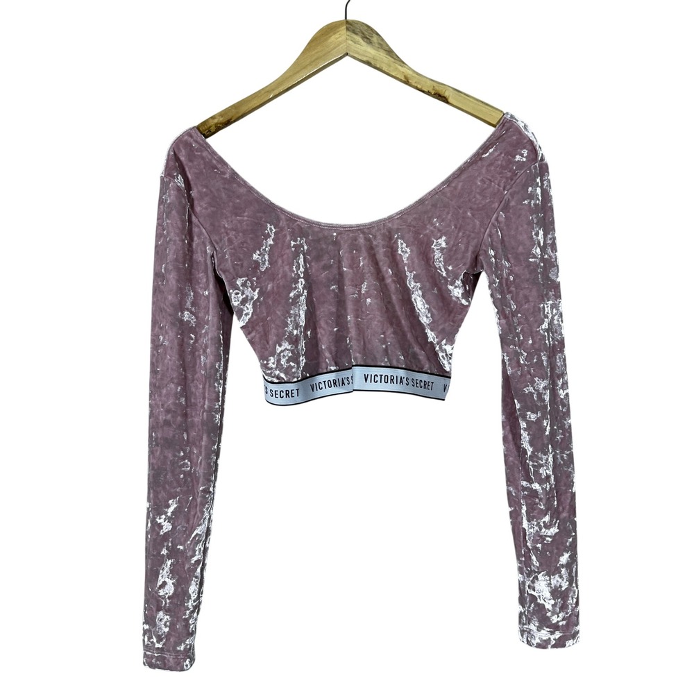 Victoria's Secret Crushed Velvet Crop Top Solid Pink Y2K Logo Waistband Size S
